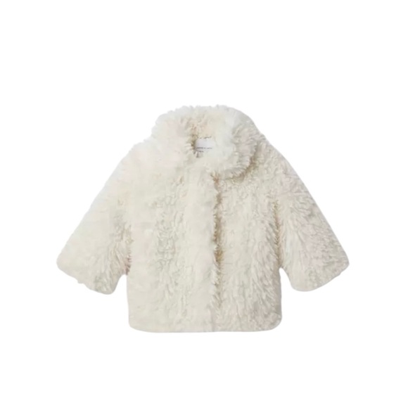 Janie and Jack baby girl ivory faux fur coat Sz 6-12 months